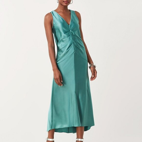 DVF Diane von Furstenberg Seraphina spruce midi satin slip dress new Small 4 6 - Picture 1 of 6